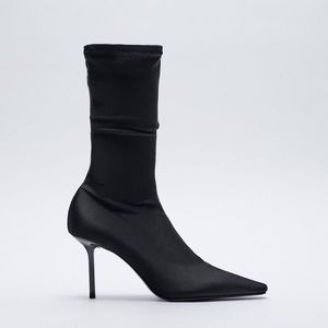 ZARA Heeled Sock-Style Ankle Boots in Black